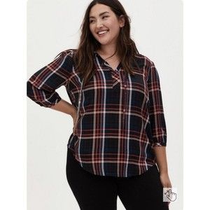 Torrid Rayon Twill Tie Neck Plaid Peasant Top Womens Plus Size 3X